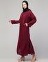 Women Abaya with coat-style collar and self-fabric buttons In the Shade Maroon